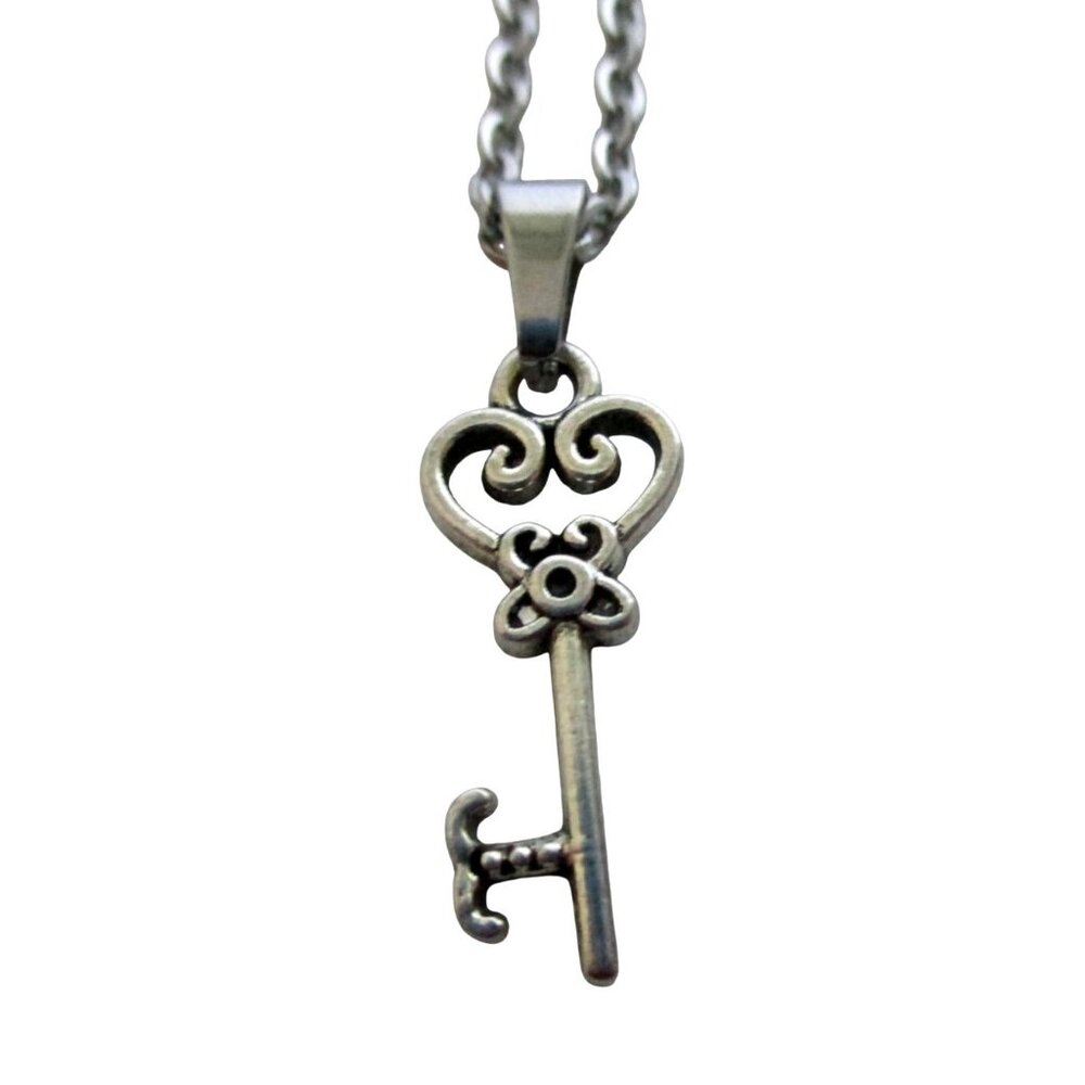 New Dainty Skeleton Key Pendant Necklace 18" Stainless Chain Trendy Jewelry Gif